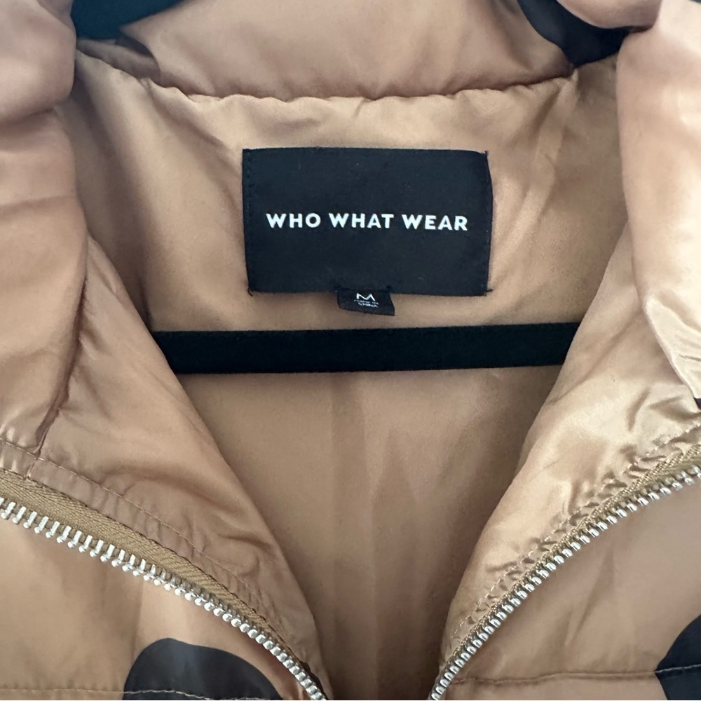 Who What Wear Brown Polka Dot Puffer Jacket - Picture 3 of 4